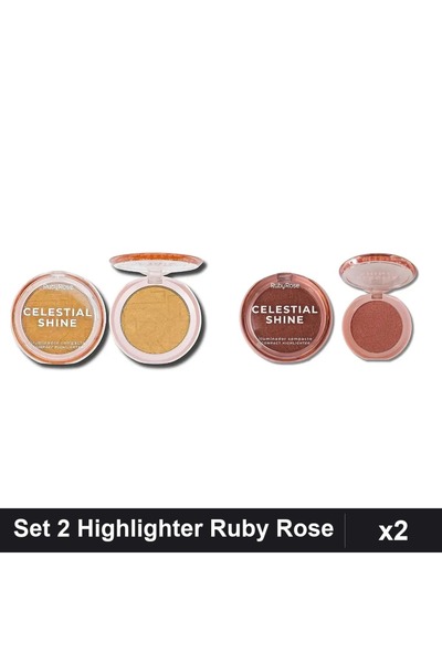 Makeup Set of 2 Ruby Rose Celestial Shine Highlighters 04 05, Radiant Highlig...