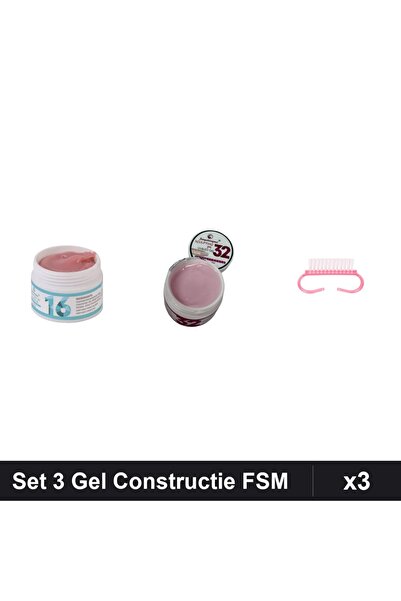Makeup Set 3 Gel Constructie UV LED FSM 15g, Nuante 16 32, Periuta Praf Unghi...