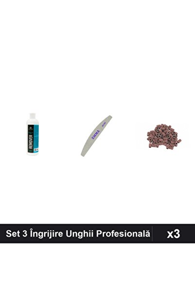 Makeup Set 3 Piese Îngrijire Unghii - Remover 500ml, Pilă EMMA 100/120, Rezer...