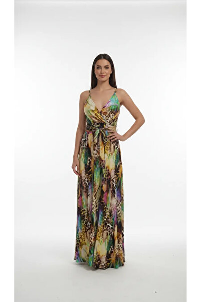 Sierra otantik Women's Tropical Patterned V-Neck Modal Bolivia Dress - Elasti...