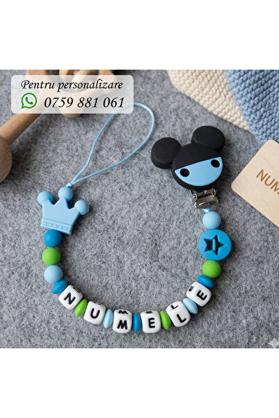 OEM Pacifier chain, personalized with baby's name, MICKEY BLUE