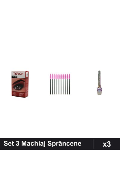 Makeup Set 3 Vopsea Sprâncene Nuanță 3.5, Periuțe Gene 10buc, Eyeliner Kiss B...