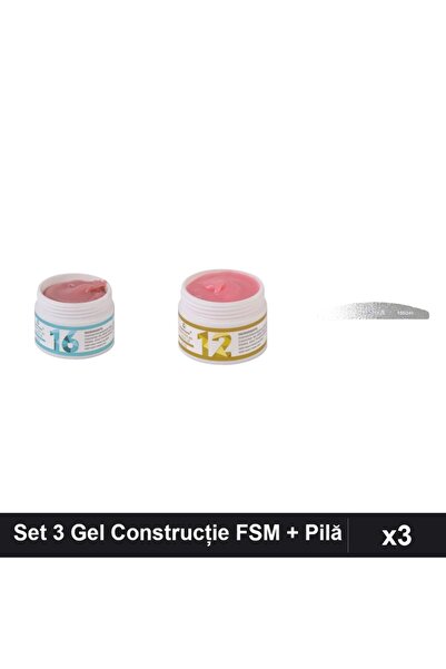 Makeup Set 3 Gel Construcție UV LED FSM 15g Nuante 16+12, Pilă Unghii Emma 15...