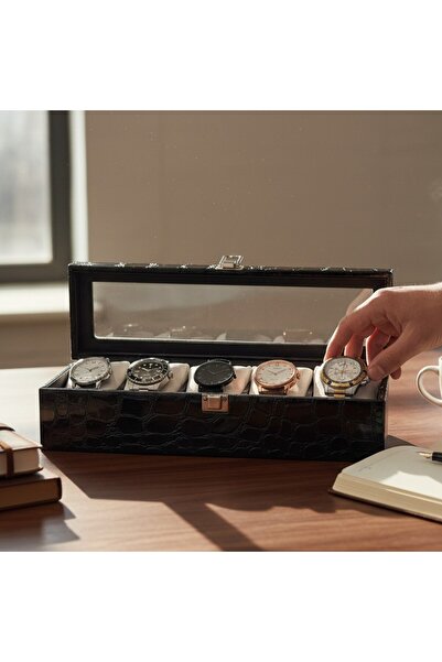 STAND MARKET Watch Box 5-Piece Patent Leather Black