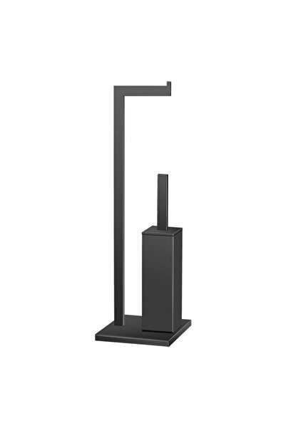 Sanco Freestanding Toilet Paper Holder + Brush Holder, Square - Matte Black