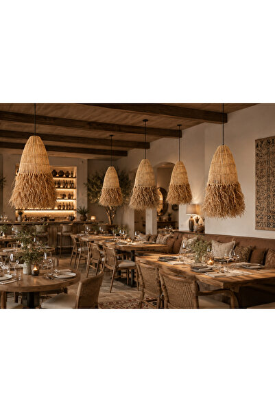 Turkish Belkıs Rattan Rattan Bambu Hasır Makrome Sarkıt Avize 40x70 cm