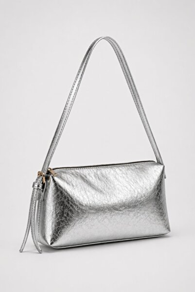 cosybag. Double Strap Zippered Women's Shoulder Bag Silver