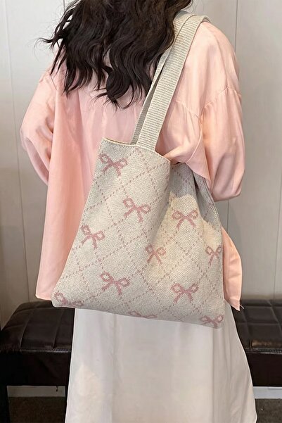 BAHELS Women's Ecru Bow Detailed Shoulder Tote Bag