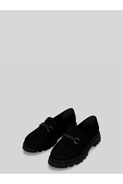 Eysha Luxa Women's Black Suede Buckle Detailed Casual Mid-Sole Comfortable Mo...