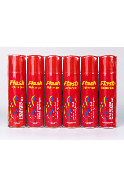 Flash Çakmak Gazı 6’lı Paket Universal Uyumlu Butan Gazı 200 ML