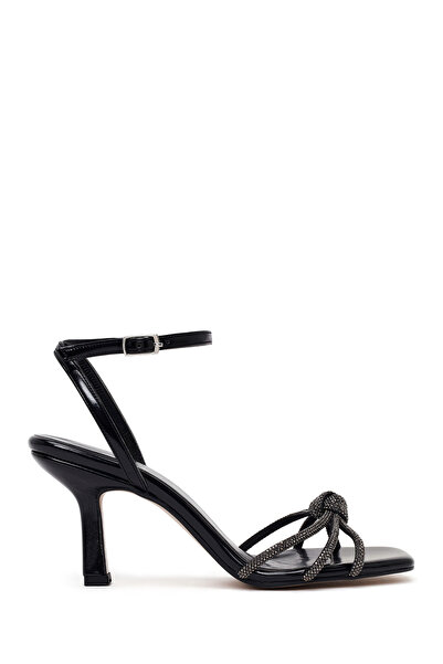 Derimod Women's Black Ankle Buckle Stone Detailed Thin Heel Sandals 26Sfe3901Ts