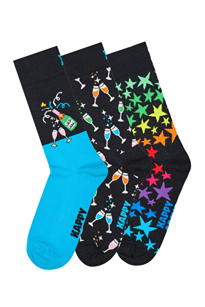 Derimod Happy Socks Ανδρικές Μαύρες Βαμβακερές Κάλτσες με Μοτίβο Γιορτής, Σετ...