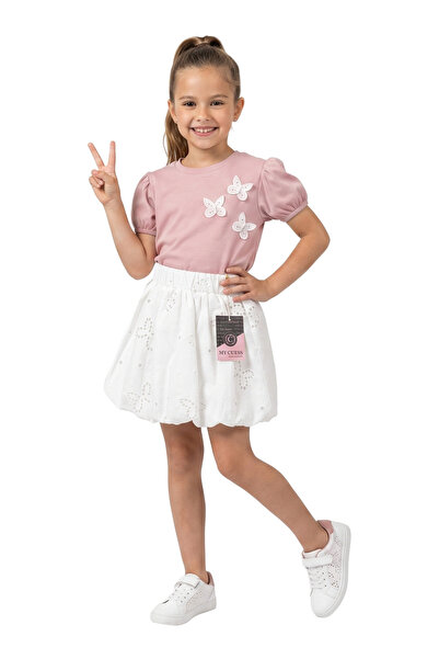 mycuess Girl's 2-Piece Set Butterfly Detailed T-Shirt Balloon Skirt 6-9 Years