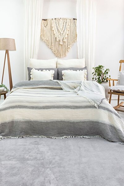 Layan Home غطاء سرير مزدوج من 4 طبقات مصنوع من قطن الموسلين بنسبة 100% - Su Yolu