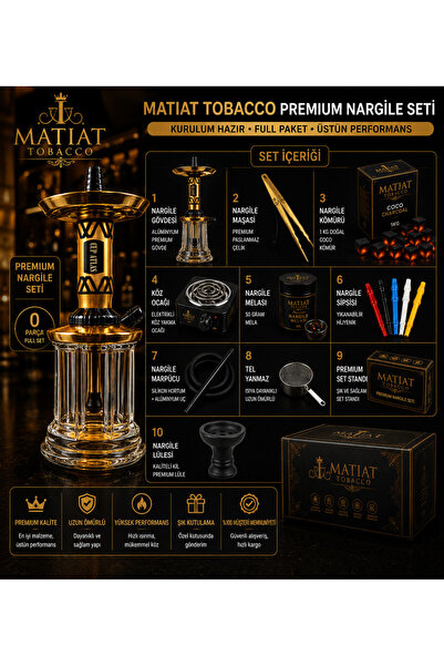 MATİAT TOBACCO SHOP Matiat Luxury Hookah Set Gold Black Çantalı