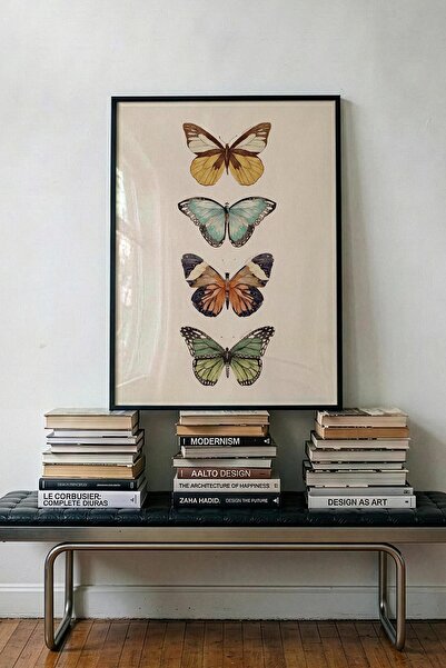 TabloRosa Siyah Çerçeveli Modern Dekoratif Poster Tablo – Butterflies | Sürre...