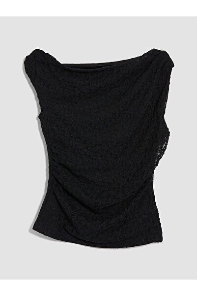 LC Waikiki Xside Boat Neck Ruched Gathered Blouse
