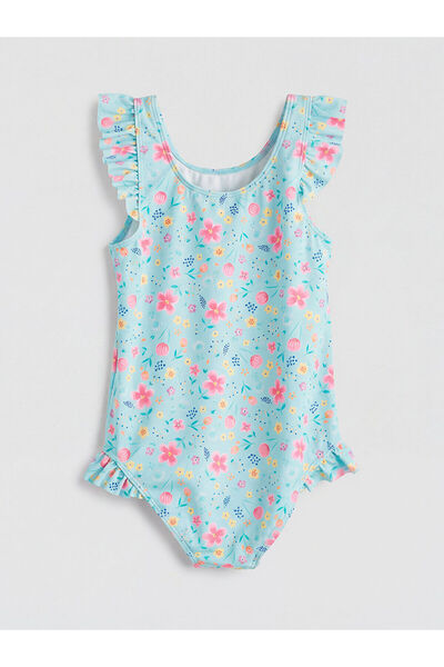 LC Waikiki Vizyon New Season Ruffle Detailed Floral Patterned Girls' Swimsuit