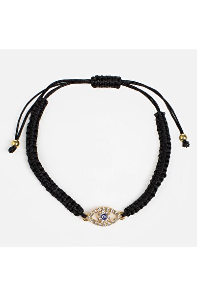 NO BRAND Brățară de macrame neagră cu ochi albastru