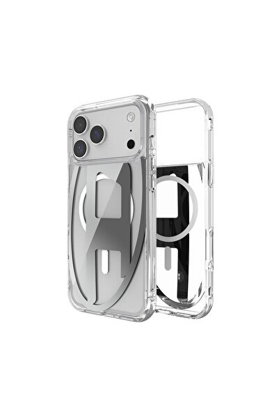 Diesel iPhone 17 Pro Uyumlu Max Magsafe Destekli Oval D Metalik Kılıf - Gümüş