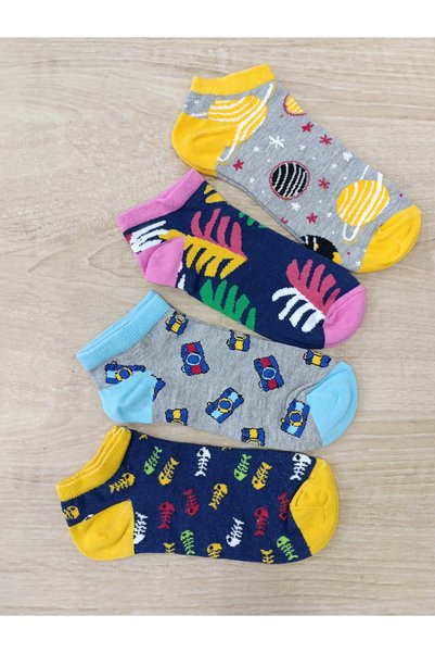 ÜNLÜ ÇORAP 4 Pairs of Short Booties Socks Cotton Perfumed Colorful Design