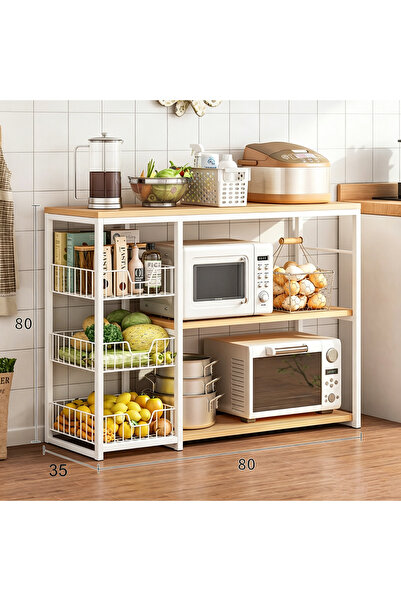 GoldenLike 3-Tier Coffee Corner Coffee Cabinet Kitchen Storage Shelf Microwav...