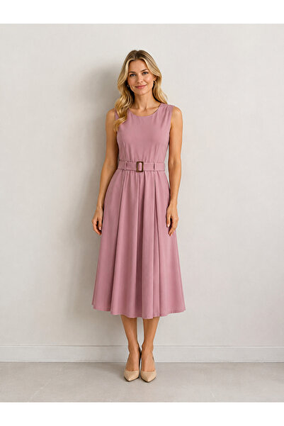 Ekol Belted Pleated Detailed Maxi Dress