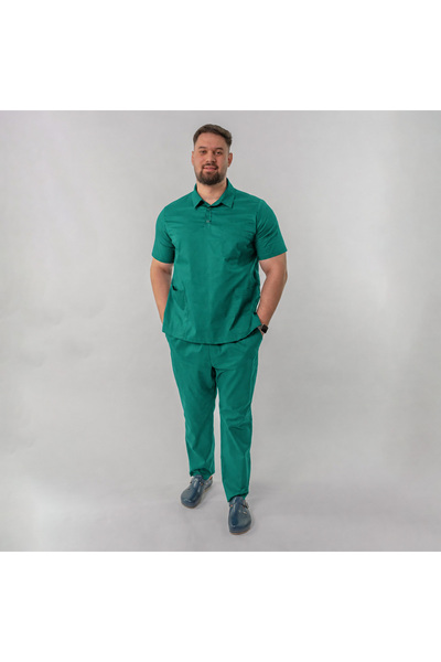 Masstex Alex Unisex Green Medical Blouse – Relaxed Fit, Lapel Collar & Snaps