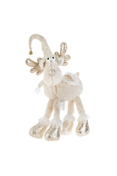 Zumzeria Figurină decorativă de Crăciun Ren alb cu paiete aurii 64cm