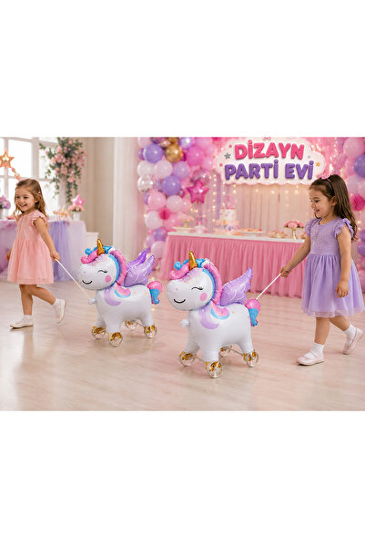 Dizayn Parti Evi Tekerlekli Unicorn Folyo Balon Pastel Renkli Yürüyen Unicorn...