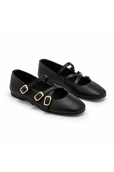 PATRON SHOES أحذية الباليه اليومية النسائية ذات الأشرطة المتقاطعة والمشبك الم...