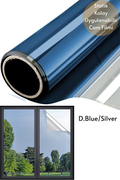 Technojet 90x100 cm Blue Silver Aynalı Cam Filmi Statik UV Güneş Koruyucu Cam...