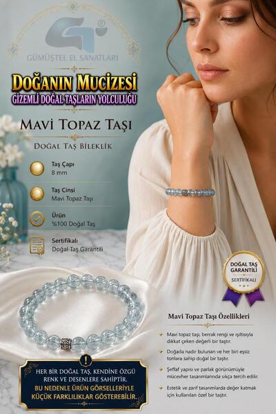GÜMÜŞTEL EL SANATLARI Certified Blue Topaz Natural Gemstone Bracelet