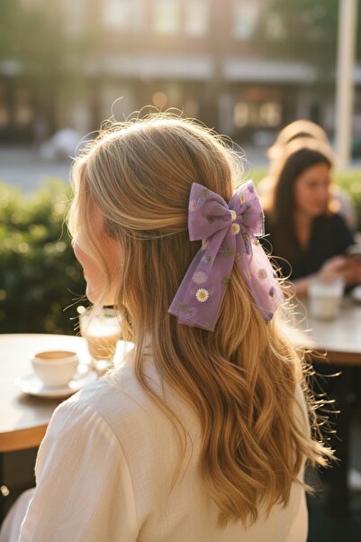 FAYRA ACCESSORIES Mašna s kopčom, tratinčica i lavanda, izvezena tkanina od t...