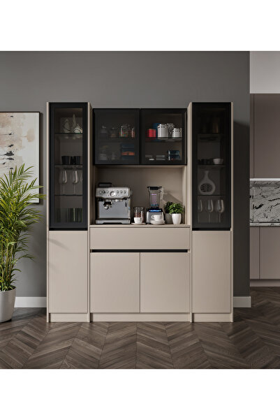 GuneyStore Viona Maxi Kum Beji Komple MDF LED Aydınlatmalı Kahve Köşesi - Ücretsiz Montaj