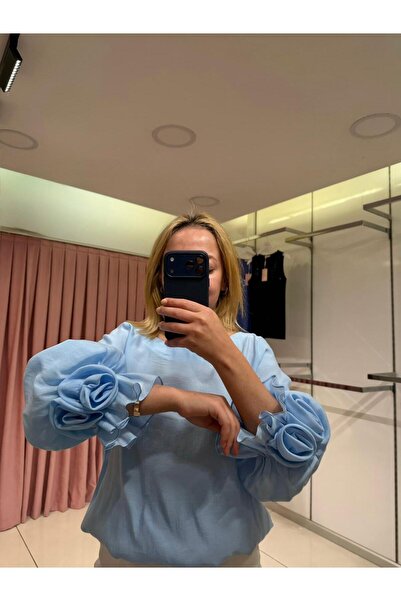 LADYSAN STUDİO Premium Volan Çiçek Kol Bluz