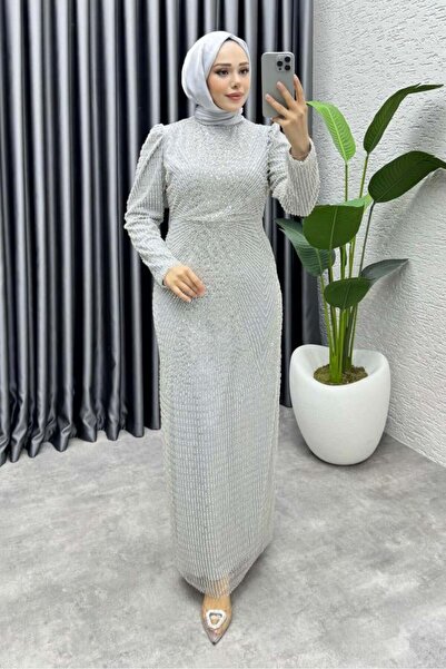 Kalemen Moda Feray Tasarım Kalem Abiye 8037 Gümüş