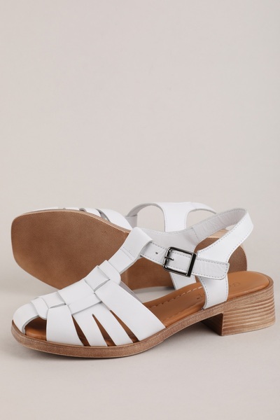 Gondol Women's Genuine Leather Short Heeled Daily Sandals Iz.10316 White