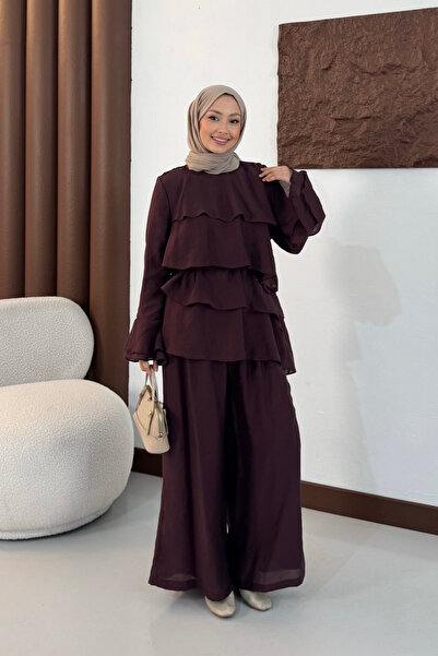 Tesettür Diyarı Miela Modal Tulle Fabric Lined Hijab Set - Plum