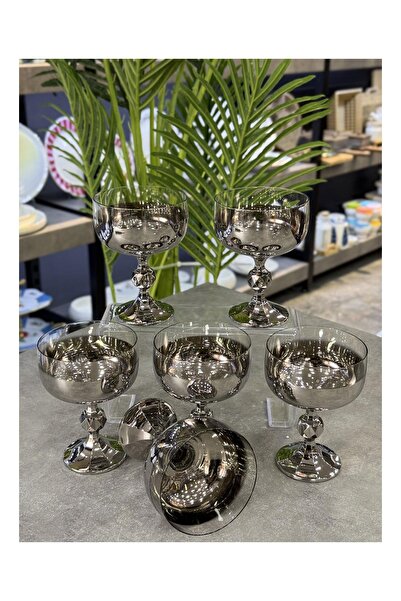 Doğudeko Czechoslovakia Crystal 6-Piece Ice Cream Bowl Silver