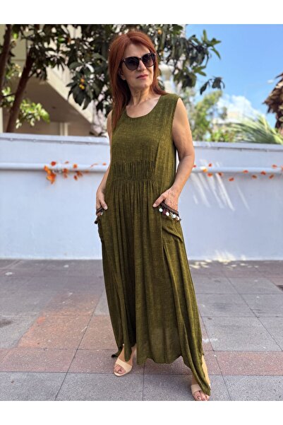 DenizEge Authentic Long Viscose Dress Khaki