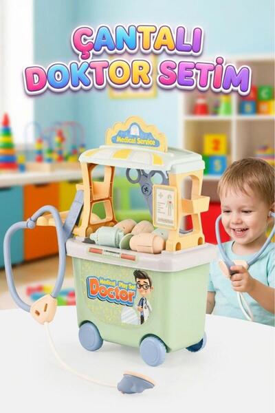 Tıfıl Toys 8 Parçalı 2'si 1 Arada Taşınabilir Çantalı ve Tekerlekli Doktor Ek...