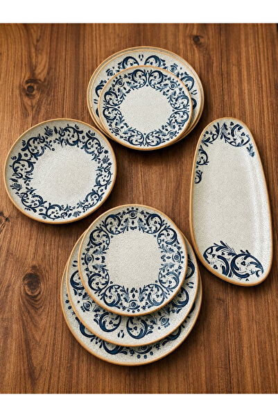 Bonna 8 parça Viento Gourmet Flat Plate Vintage sunum set Desenli Servis & Ye...