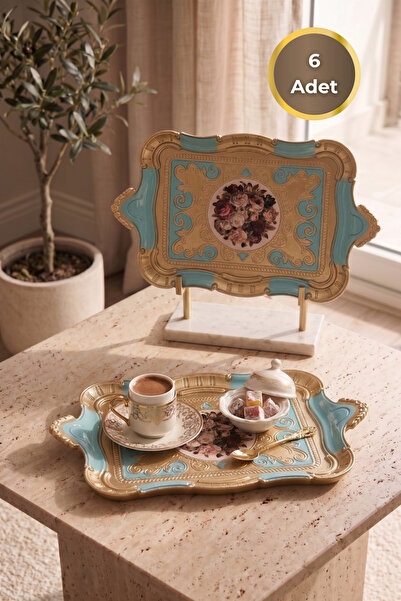 Sevinse Home صينية تقديم من خشب الورد الإيطالي من HÜMAY، لون فيروزي، 6 قطع