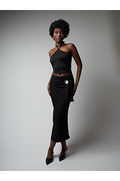 citycenterfashion Front Waist Thick Tie Detail Long Skirt Cty-Abr-7607