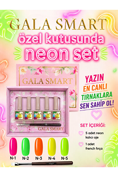 gala smart Neon Kalıcı Oje Seti 5'li Özel Kutusunda-2 Yazlık Canlı Renkler Ge...