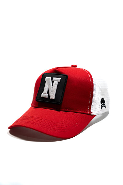 all hats Mesh Red and White Hat with Letter Patch Detail |   Sports Hat Suita...