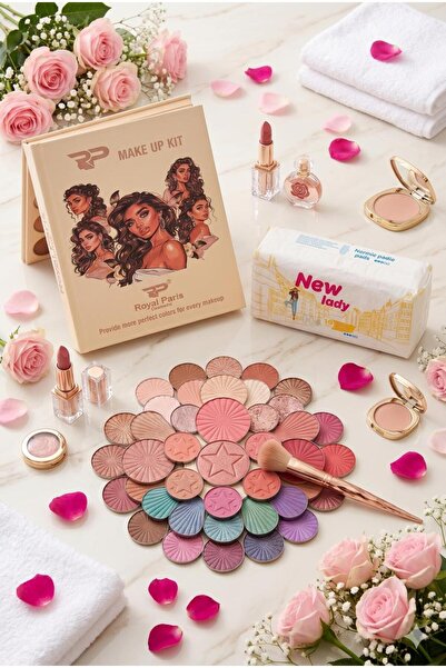 mazhar Makyaj Kitapı 5'li Palet Seti – Göz Farı, Ruj, Highlighter, Allık + NE...