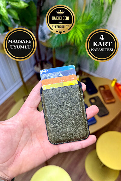 CüzCan Съвместим с iPhone държач за карти от естествена кожа с Magsafe - Прем...