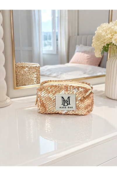 MAKE BAG GOLD BONCUKLU CEP BOY MAKYAJ ÇANTASI